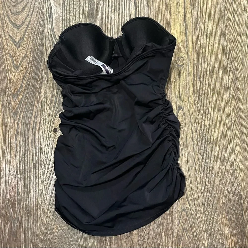 NWOT Victoria’s Secret Swim Black Strapless Pushup Tankini Top Ruched Size 32B